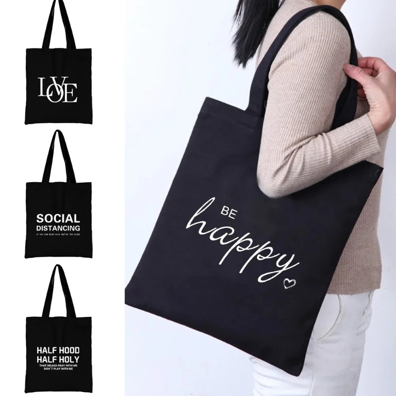 Women'S Bags Holiday - 카와이 만화 오렌지 고양이 프린트 블랙