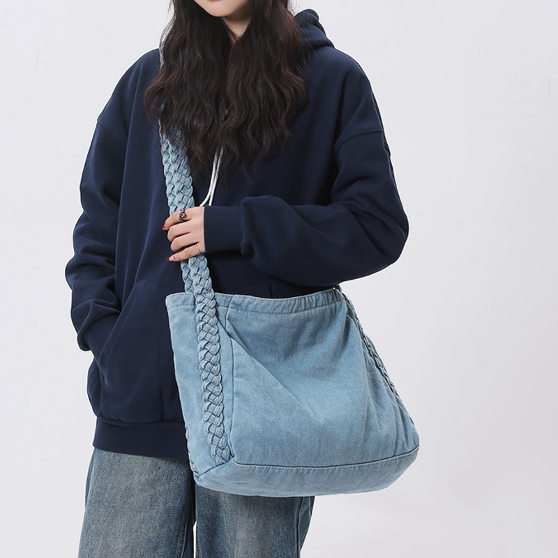 Women Bags Jeans - 남녀공용 워싱 데님 토트백, 대용량 캔버스
