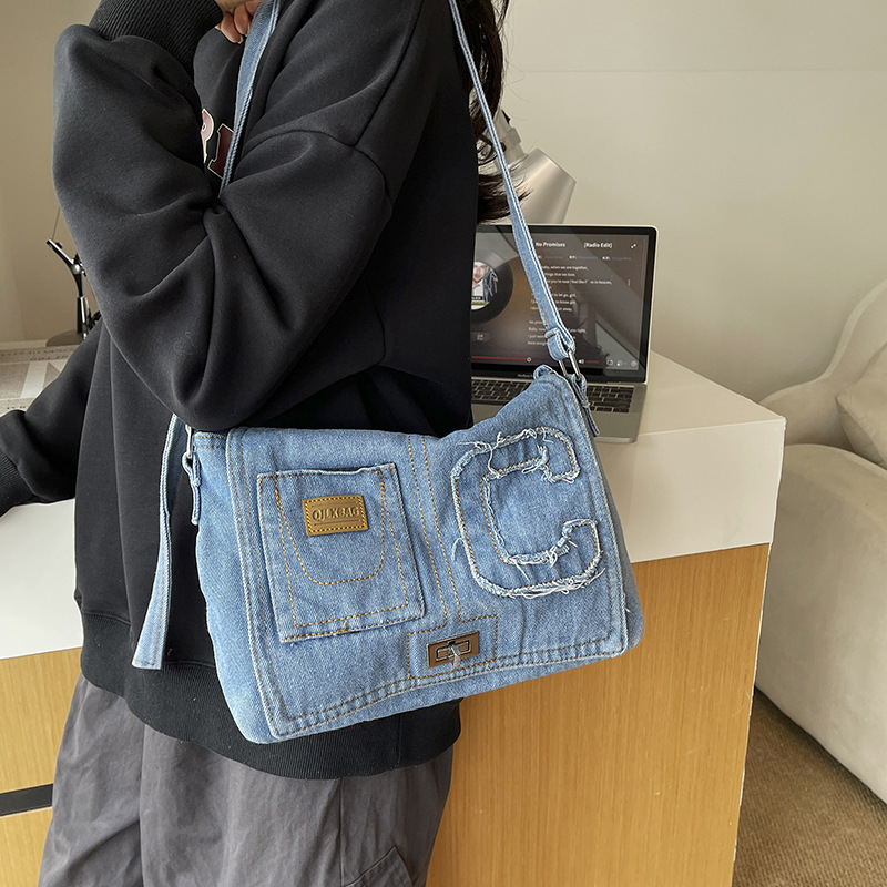 Women Bags Jeans - 여성 데님 크로스백 캐주얼 숄더백 레터