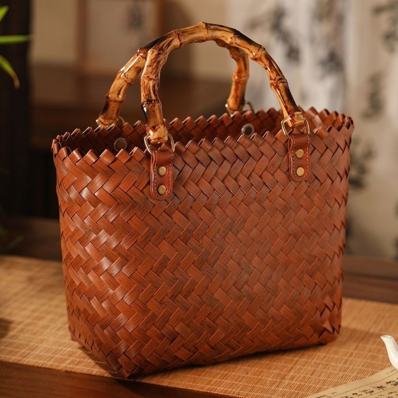 Woven Straw Bag - 순수 수제 핸드백 통근용 화장품 가방