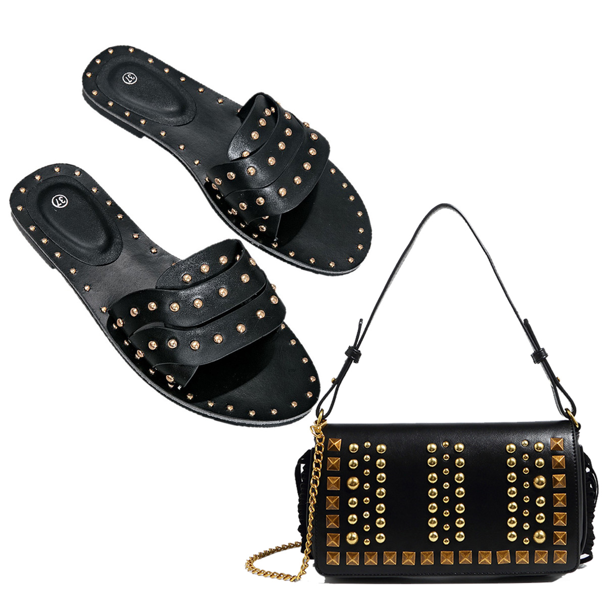 Women'S Bags Holiday - 여성 여름 신상 리벳 플랫 슬리퍼