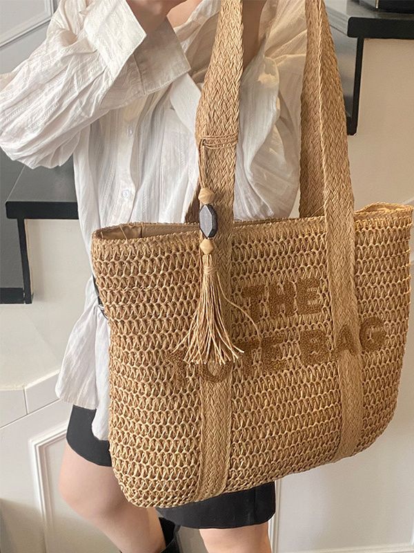 Woven Straw Bag - 여름 해변 휴가 대용량 밀짚 가방