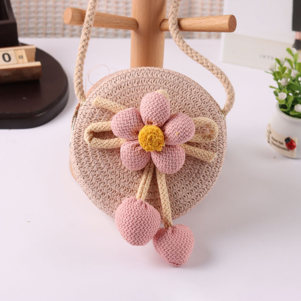 Woven Straw Bag - 캐주얼 수제 짠 밀짚 가방 꽃
