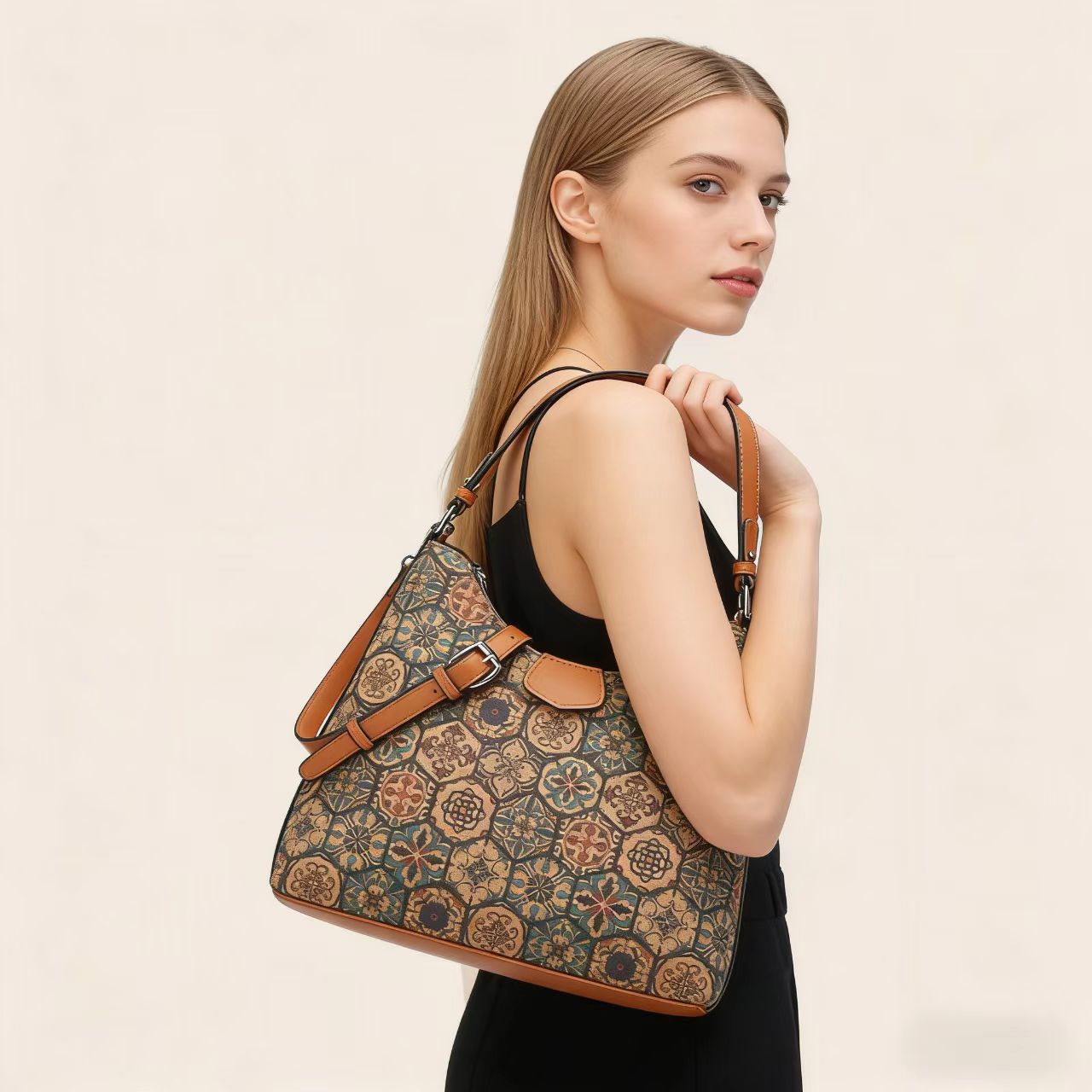 Women'S Kipling Bags - 레트로 멀티엘리먼트 프린트 에스닉 스타일 코르크
