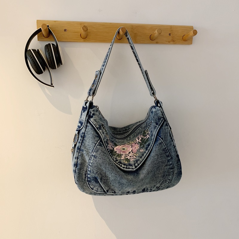 빈티지 데님 크로스바디 숄더백, 달콤한 플로럴 자수 호 - Women Bags Jeans 리뷰 및 가격