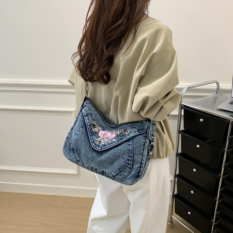 빈티지 데님 크로스바디 숄더백, 달콤한 플로럴 자수 호 - Women Bags Jeans 리뷰 및 가격