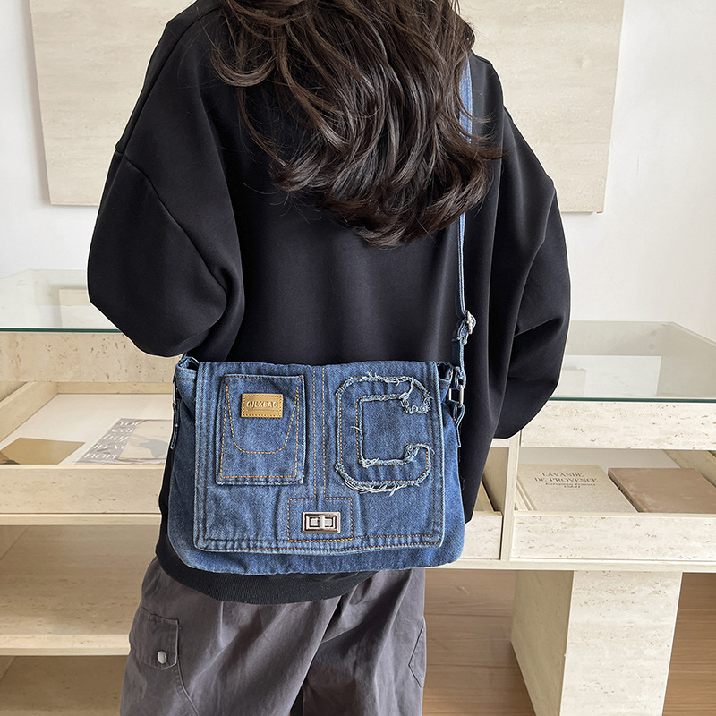 여성 데님 크로스백 캐주얼 숄더백 레터 패치 포켓 워싱 - Women Bags Jeans 리뷰 및 가격