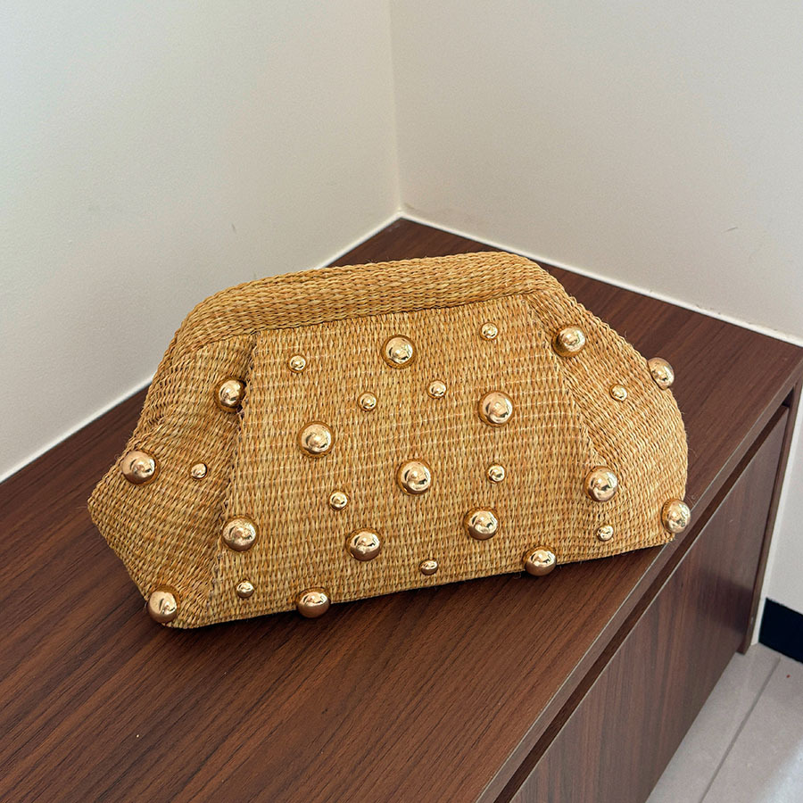 프랑스 휴가 스타일 밀짚으로 짠 클러치 백 금속 원형  - Women'S Bags Holiday 리뷰 및 가격