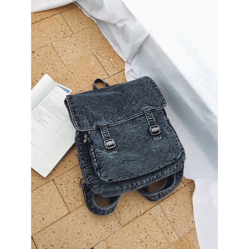 빈티지 데님 백팩 여성용 캐주얼 플랩 포켓 배낭 벨트  - Women Bags Jeans 리뷰 및 가격