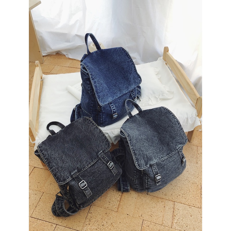빈티지 데님 백팩 여성용 캐주얼 플랩 포켓 배낭 벨트  - Women Bags Jeans 리뷰 및 가격