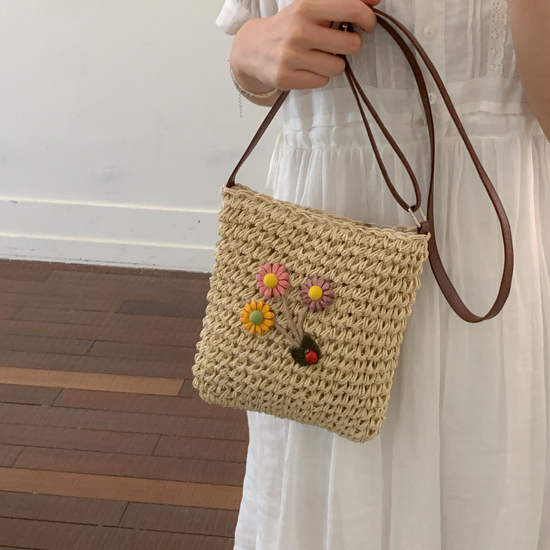여성용 꽃무늬 장식의 짚으로 엮은 크로스바디 백, 사각 - Women'S Bags Holiday 리뷰 및 가격