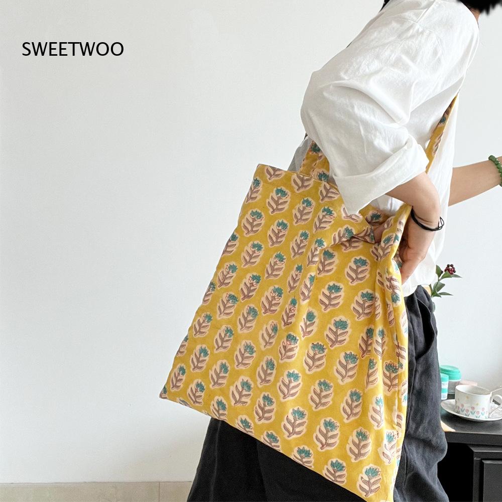 파스텔 플랜트 프린트 소프트 우븐 백 빈티지 인도 블록 - Women Bags India 리뷰 및 가격