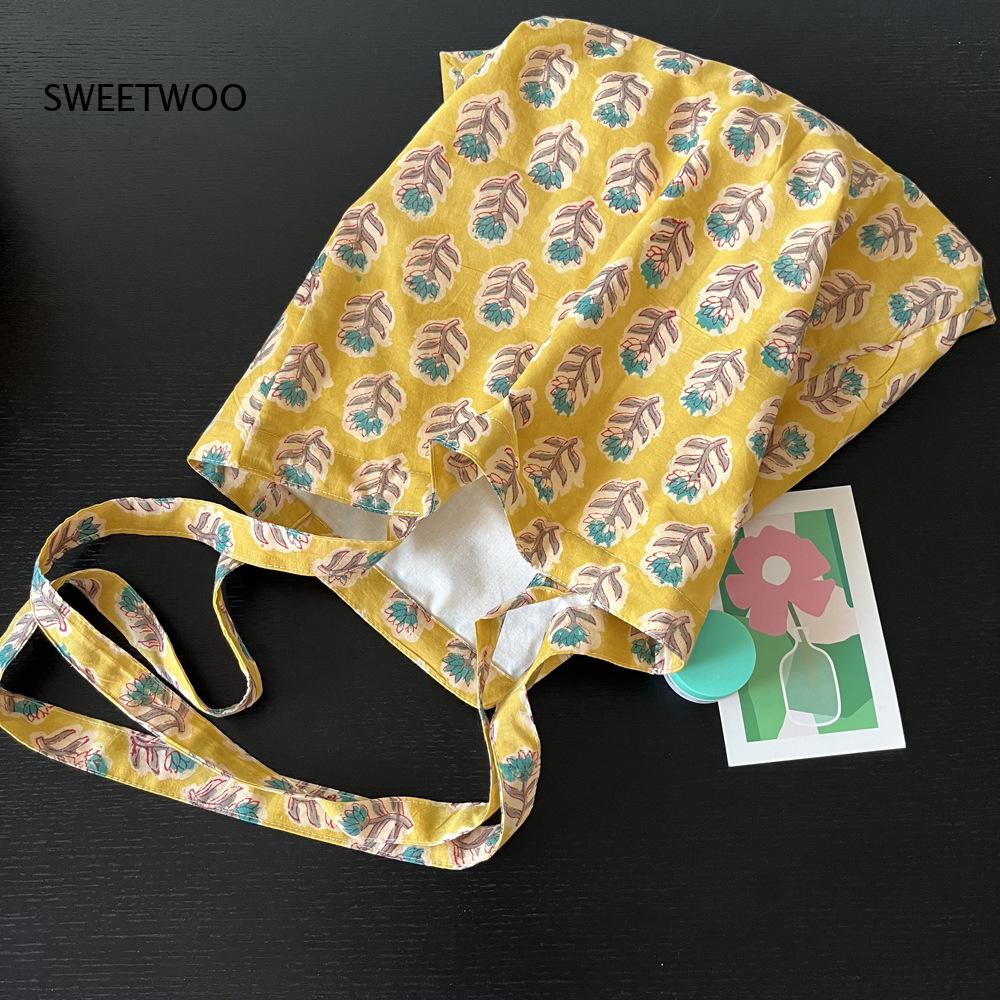 파스텔 플랜트 프린트 소프트 우븐 백 빈티지 인도 블록 - Women Bags India 리뷰 및 가격