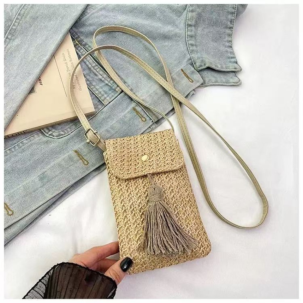 밀짚 크로스백 여성용 미니 숄더백 폰 파우치 태슬 보헤 - Women'S Bags Holiday 리뷰 및 가격